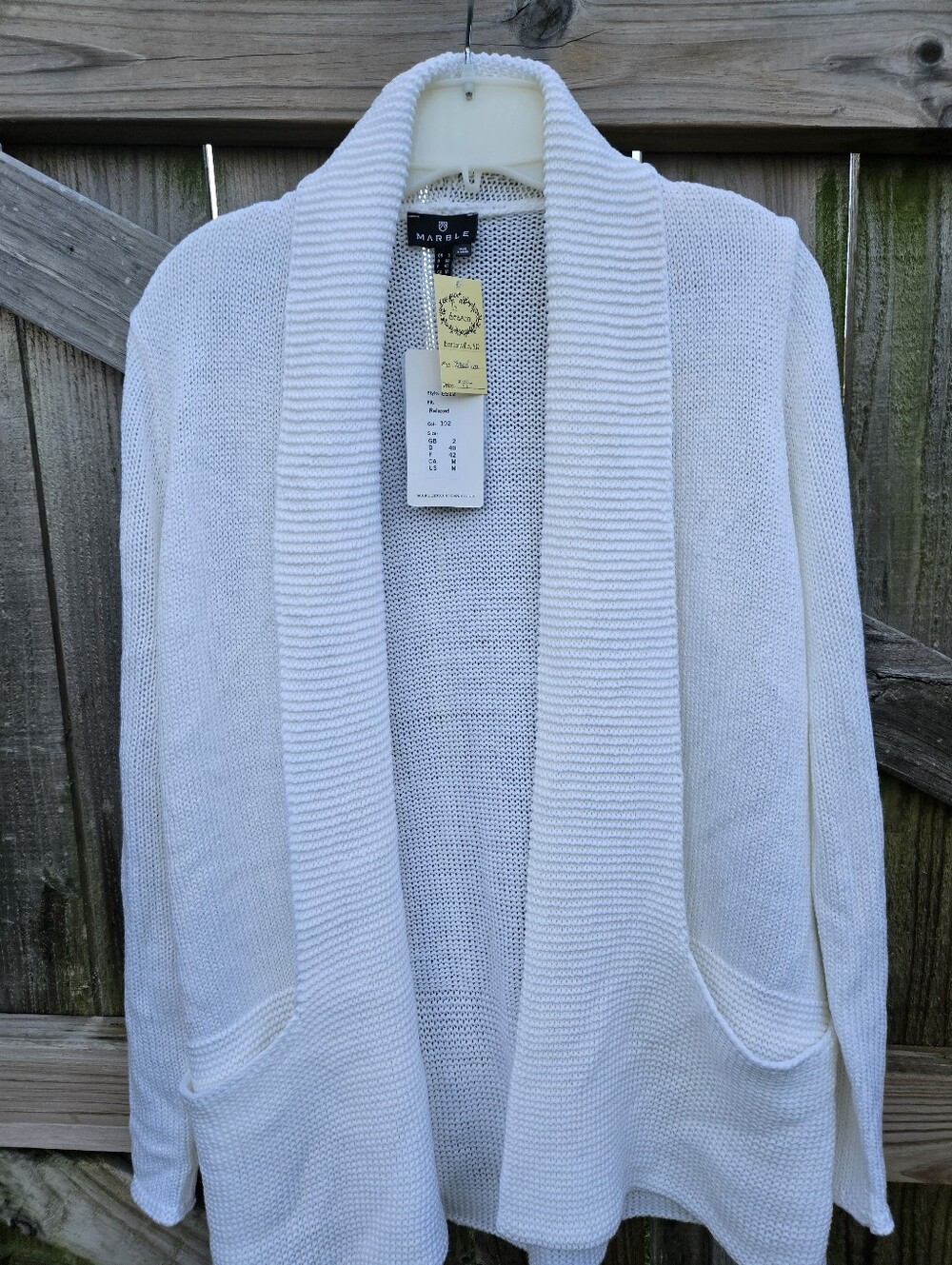 Marble Women's White Open Cardigan Sweater Size Medium New With Tags